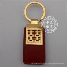 Leder Schlüsselanhänger, vergoldete Metall Schlüsselanhänger (GZHY-KA-070)